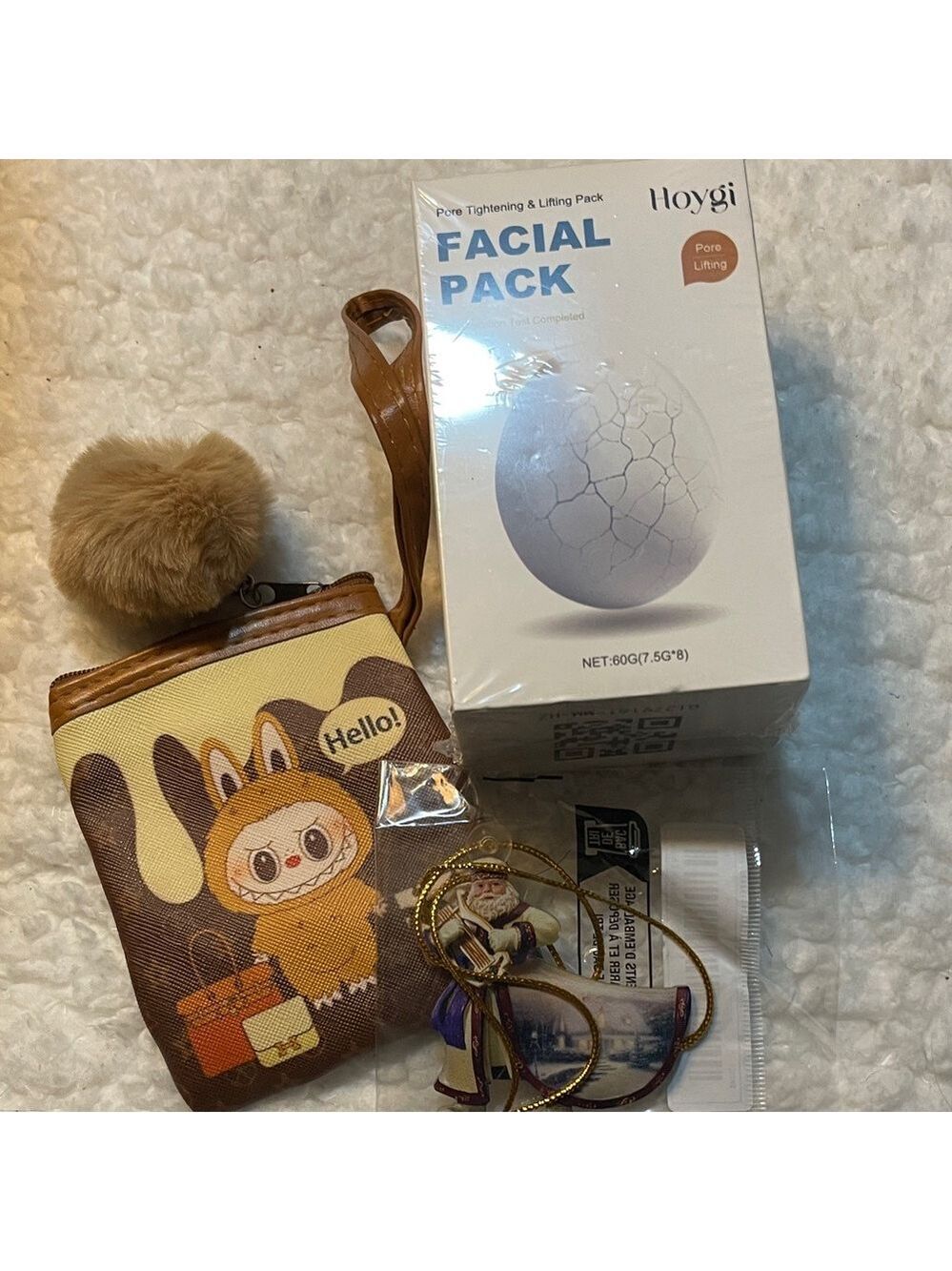Brown Cartoon Key & Card Holder with Pom Pom